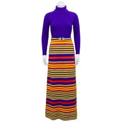 Vintage 1970s Multi Colour Knit Maxi Dress 