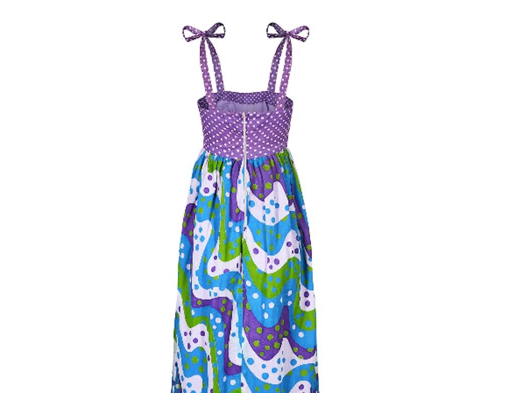1970s Multi Coloured Polka Dot Maxi Dress In Excellent Condition For Sale In London, GB