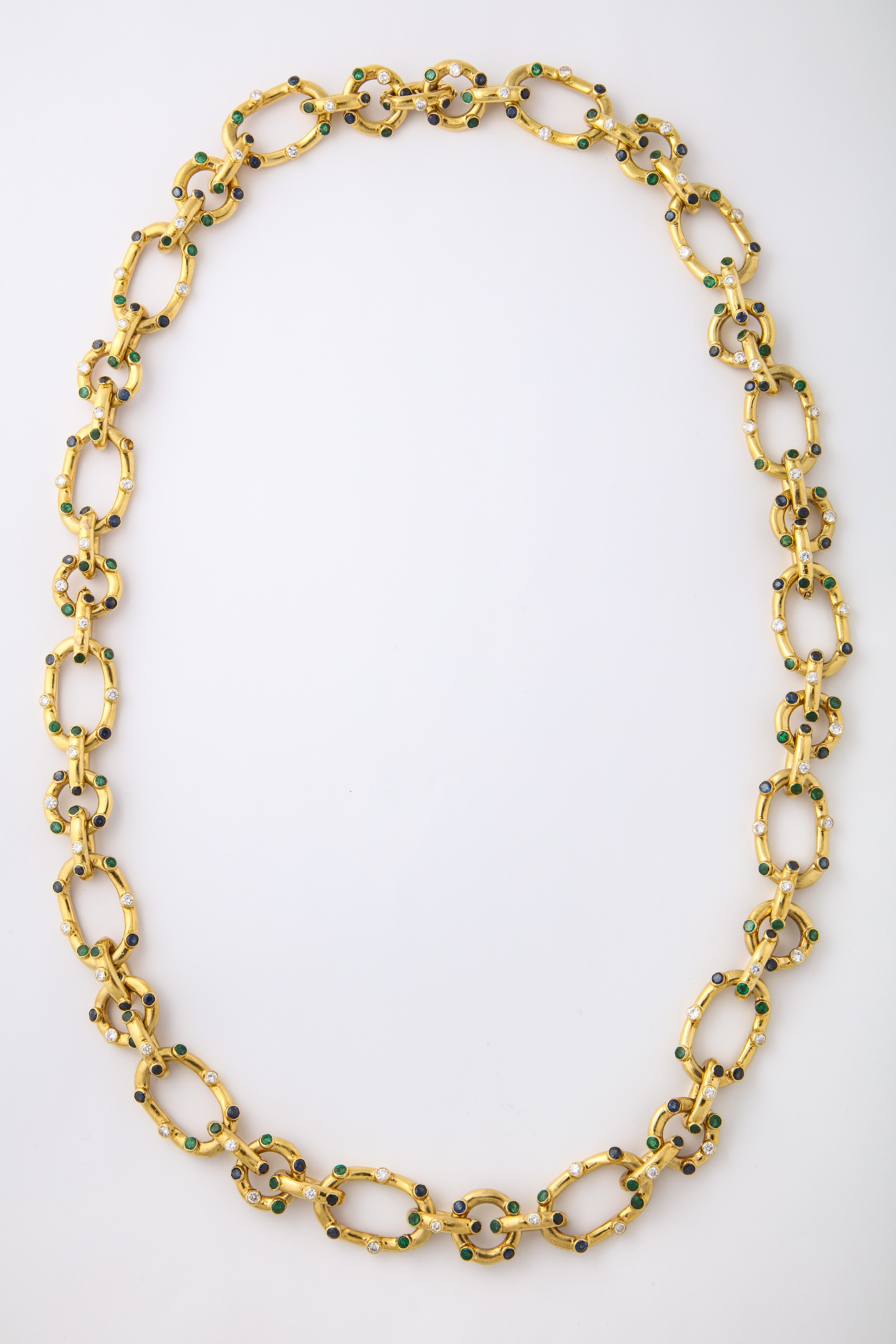 Women's or Men's  1970's Multi Gem Sautoir Necklace