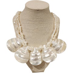 1970s Multi-Strand White Shell Bib Necklace with Layered Mother-of-Pearl Drops
