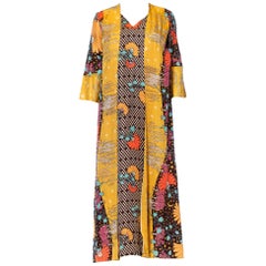 Retro 1970
S Multicolor Acetate Psychedelic Print Floral Kaftan House Dress With Atta
