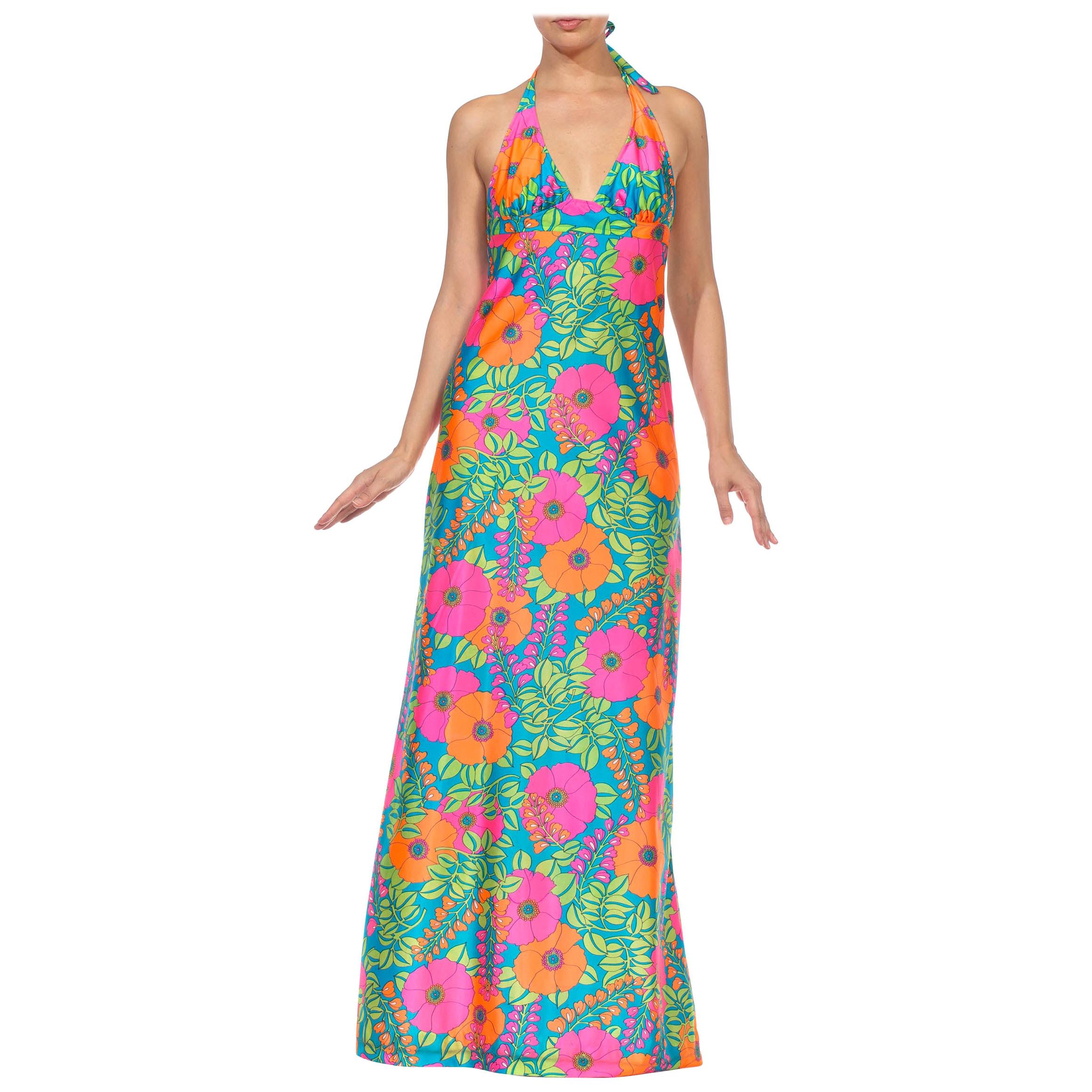 1970S Multicolor Floral Jersey Mailbu Barbie Halter Dress at 1stDibs