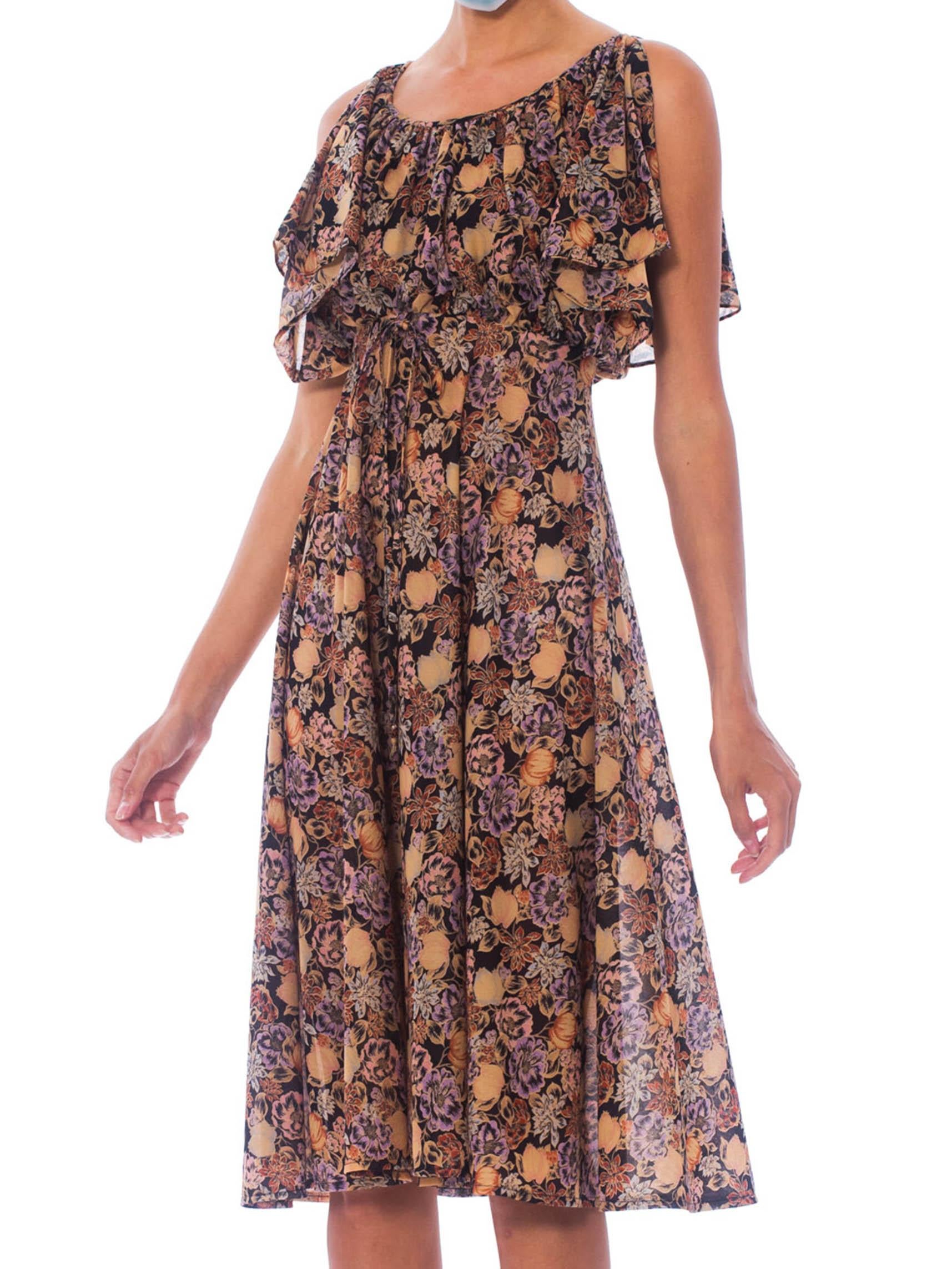 Women's 1970S Multicolor Floral Polyester Ruffle Sleeve Dress