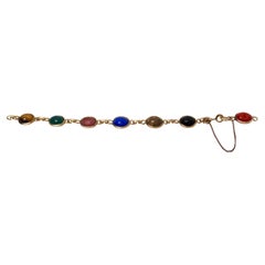 1970s Multicolor Gemstone Scarab Beetle Carved 12k Gold Filled Bracelet