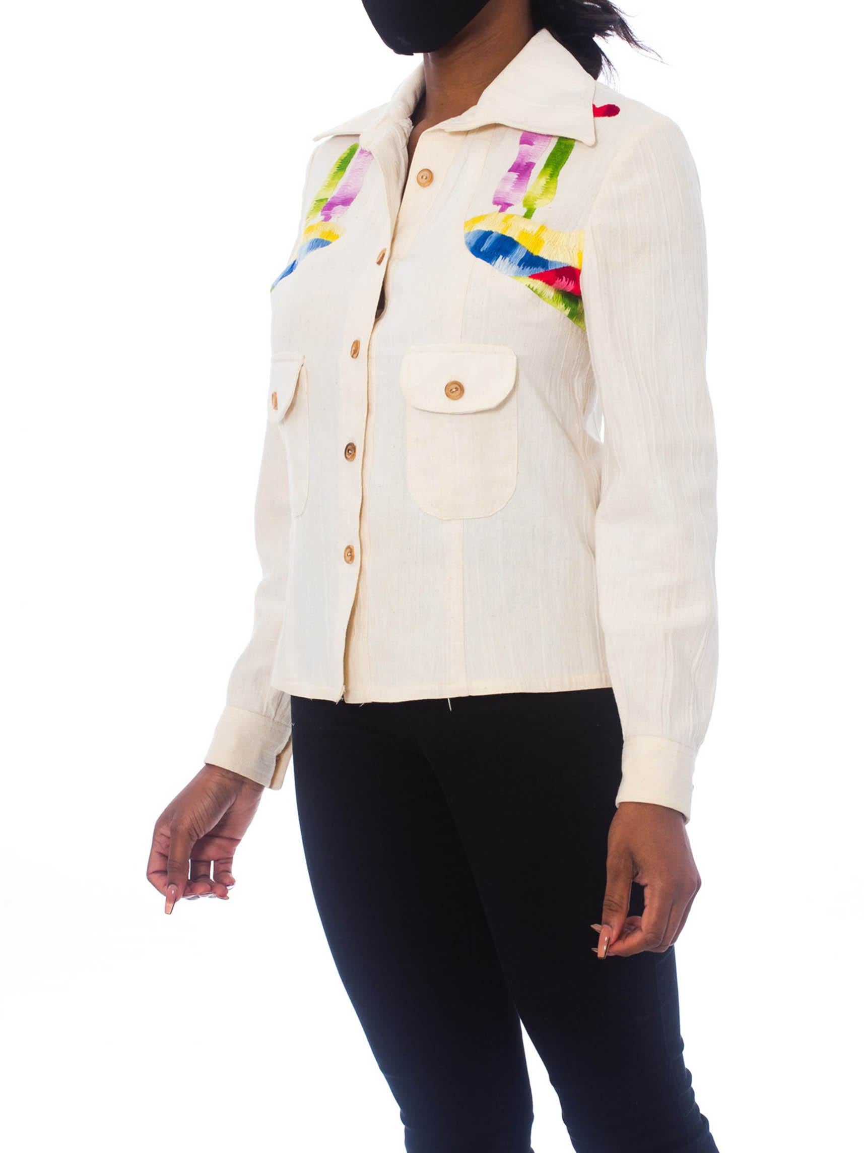 Women's 1970S Multicolor Hand Embroidered Cotton Western Shirt