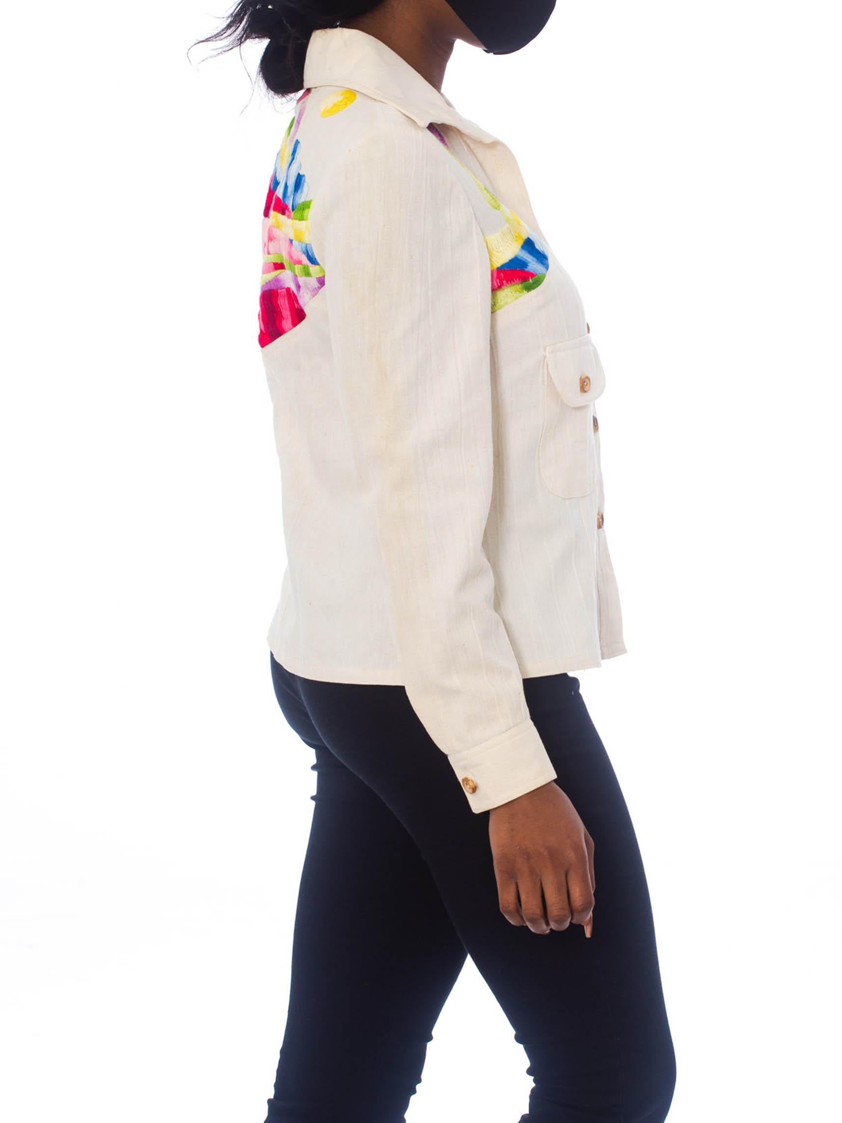 1970S Multicolor Hand Embroidered Cotton Western Shirt 1
