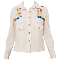 Retro 1970S Multicolor Hand Embroidered Cotton Western Shirt