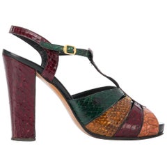 Vintage 1970s Multicolor Mixed Reptile Skin High Sandals