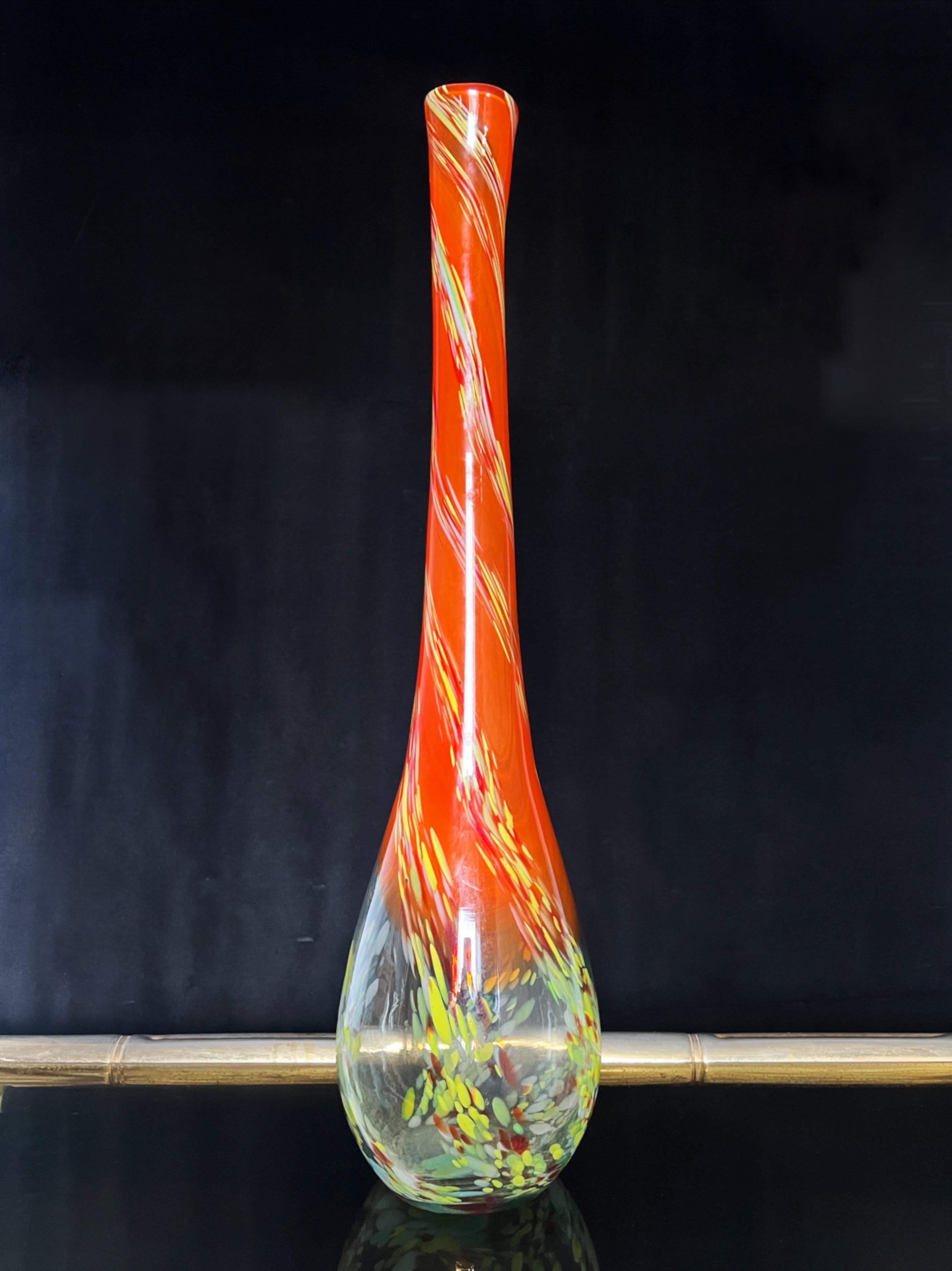 1970er Multicolor Murano Glas Vase Konfetti Wirbel Kunst Glas Vase im Angebot 6