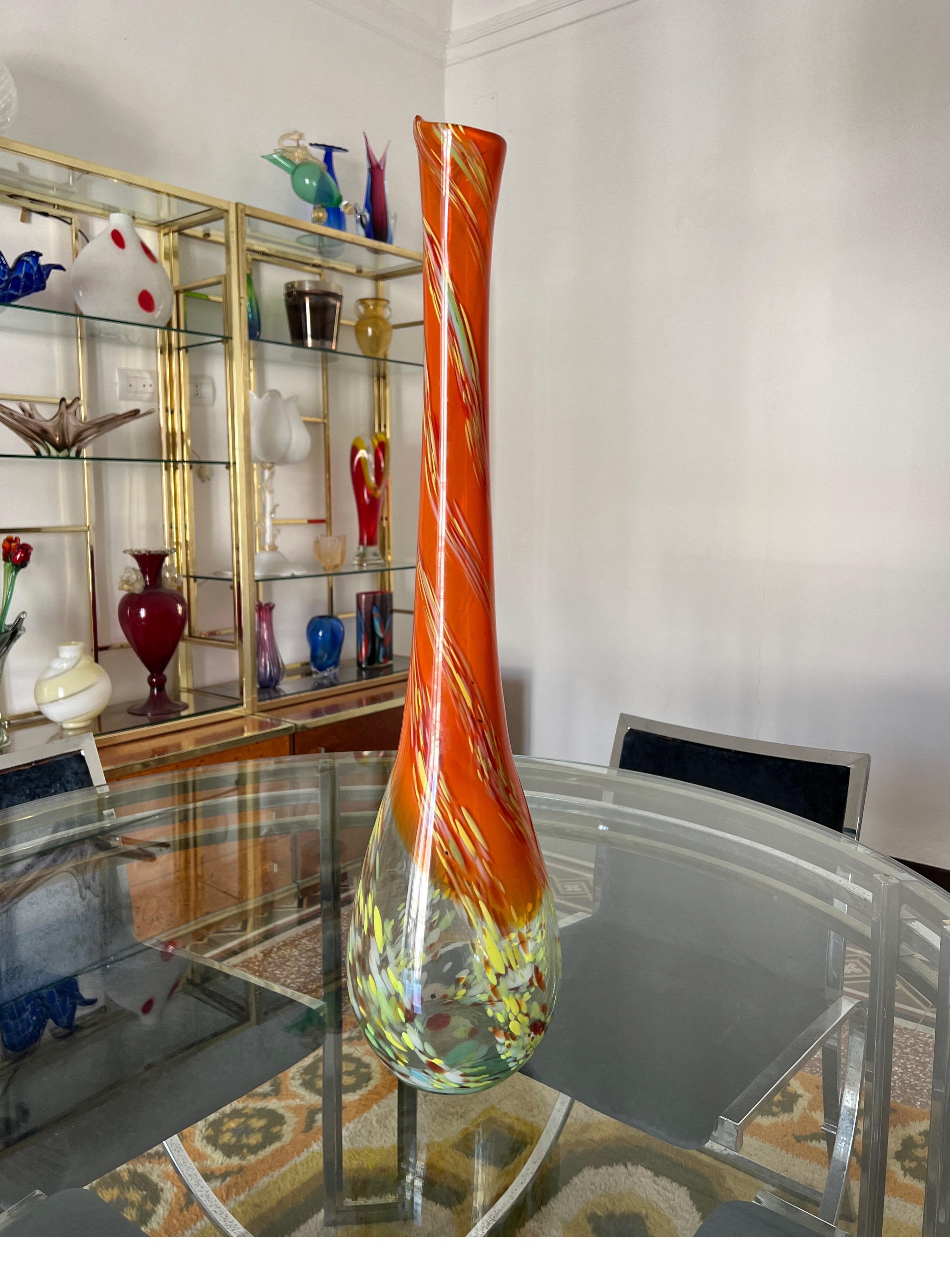 Italian 1970s Multicolor Murano glass vase Confetti Swirl Art Glass Vase For Sale