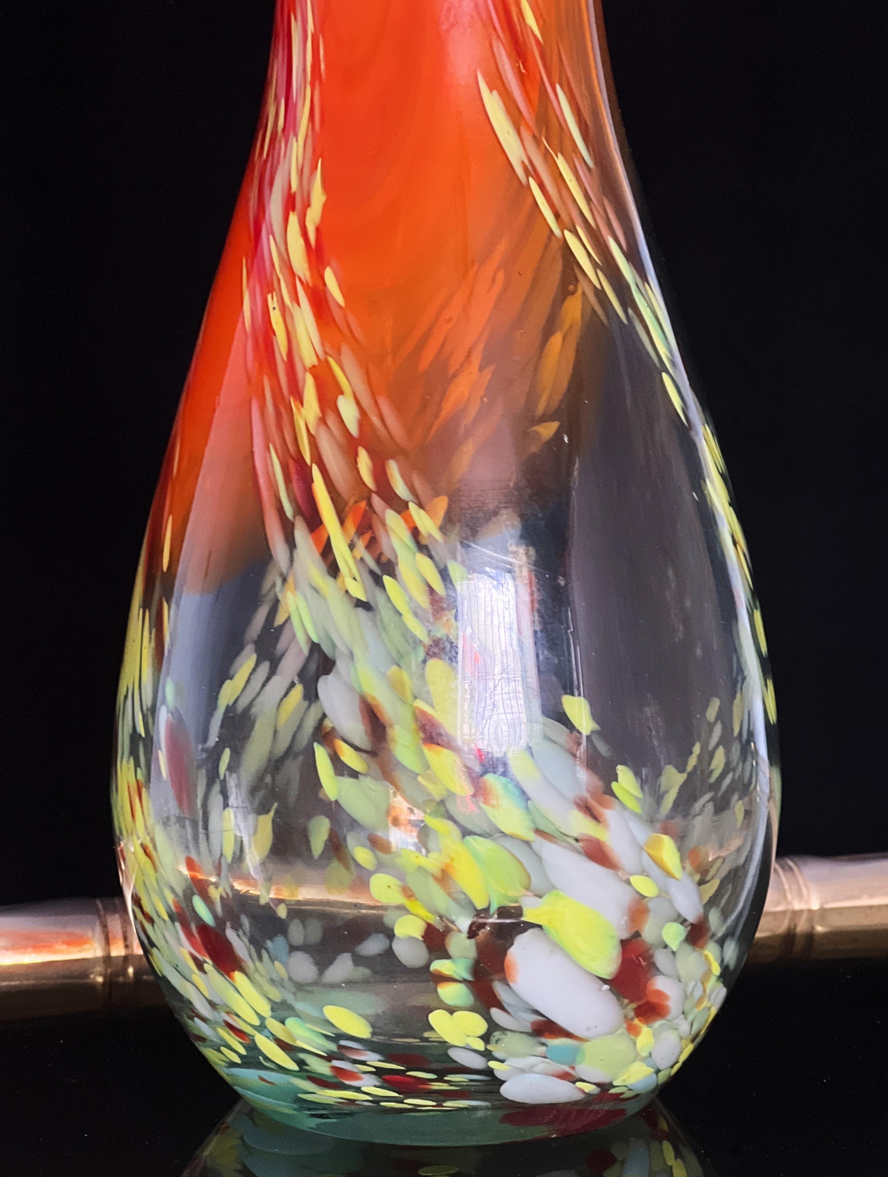 20th Century 1970s Multicolor Murano glass vase Confetti Swirl Art Glass Vase For Sale