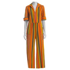 Vintage 1970S Multicolor Poly/Cotton Terry Cloth Jumpsuit