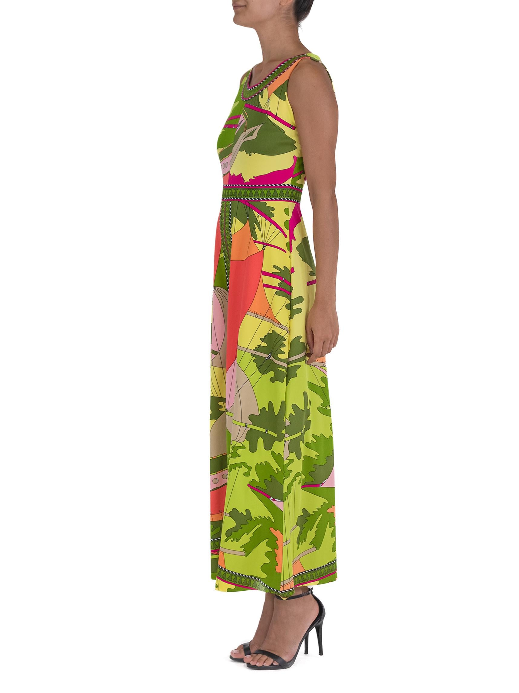 1970S Multicolor Polyester Jersey Italian Neon Print Maxi Jumpsuit In Excellent Condition In New York, NY