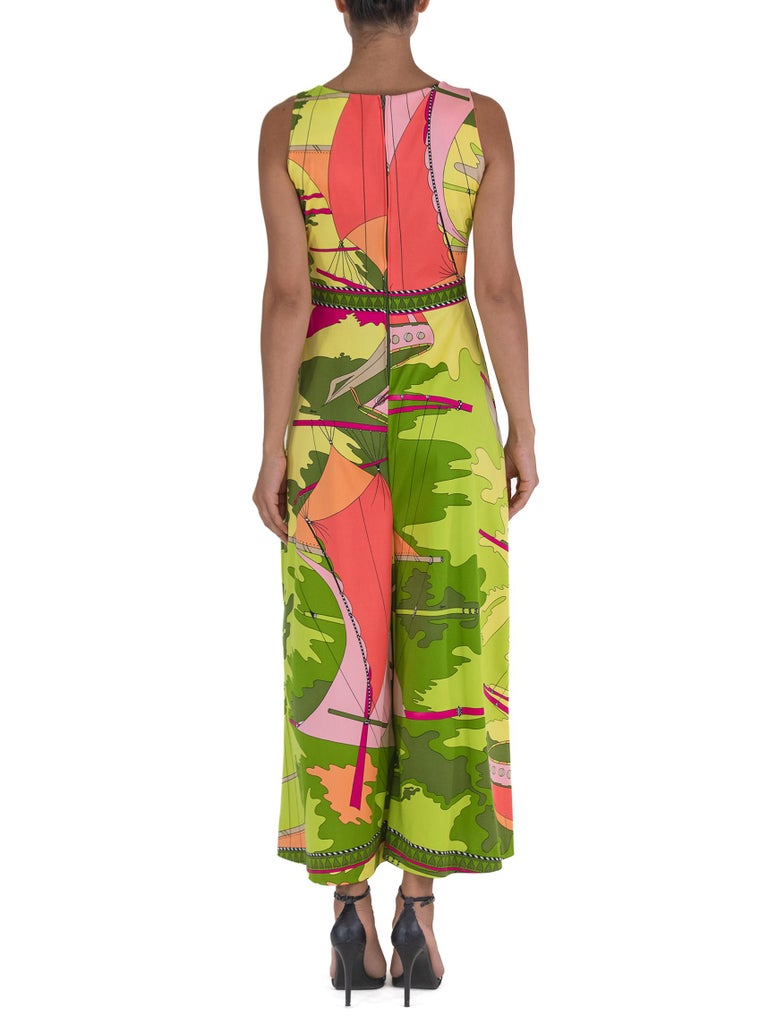 1970S Multicolor Polyester Jersey Italian Neon Print Maxi Jumpsuit For Sale  at 1stDibs