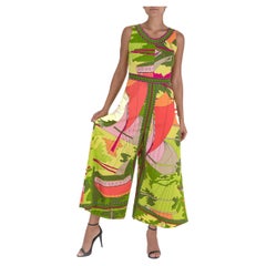 Retro 1970S Multicolor Polyester Jersey Italian Neon Print Maxi Jumpsuit