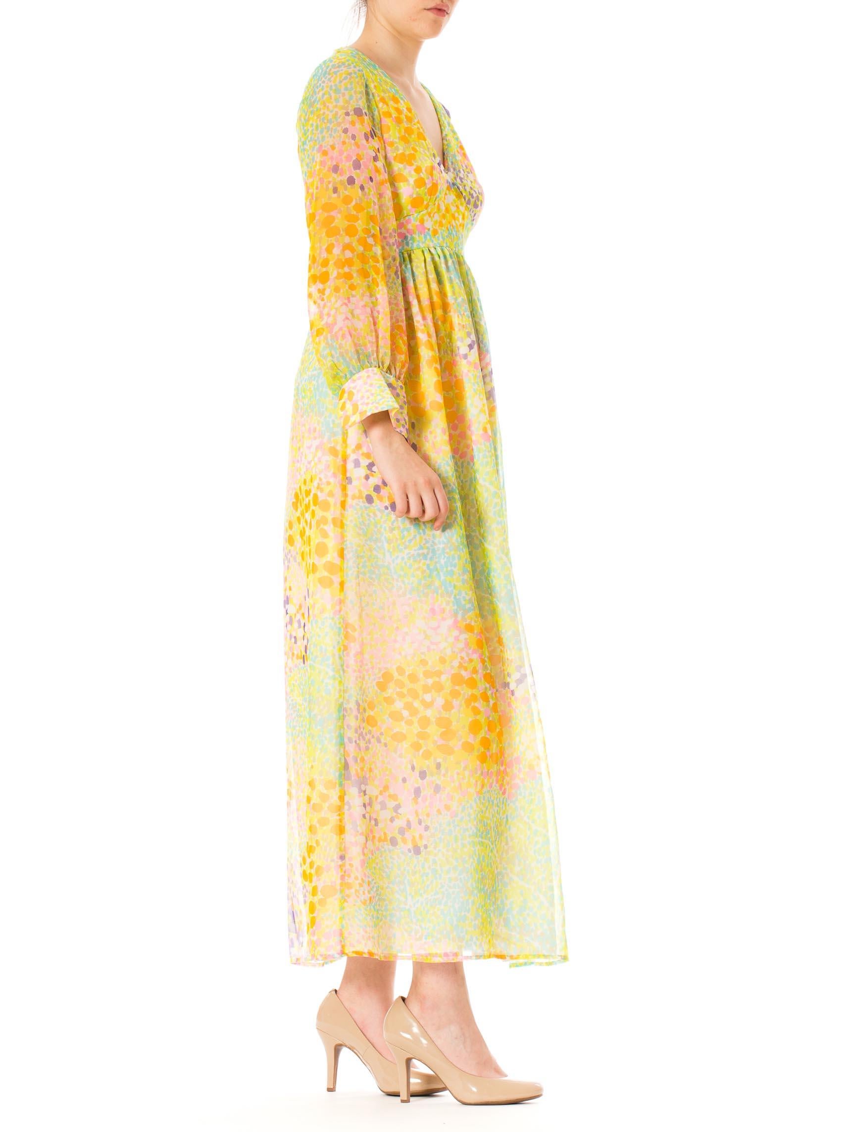 Orange 1970S Multicolor Psychedelic Polyester Chiffon Maxi Dress For Sale