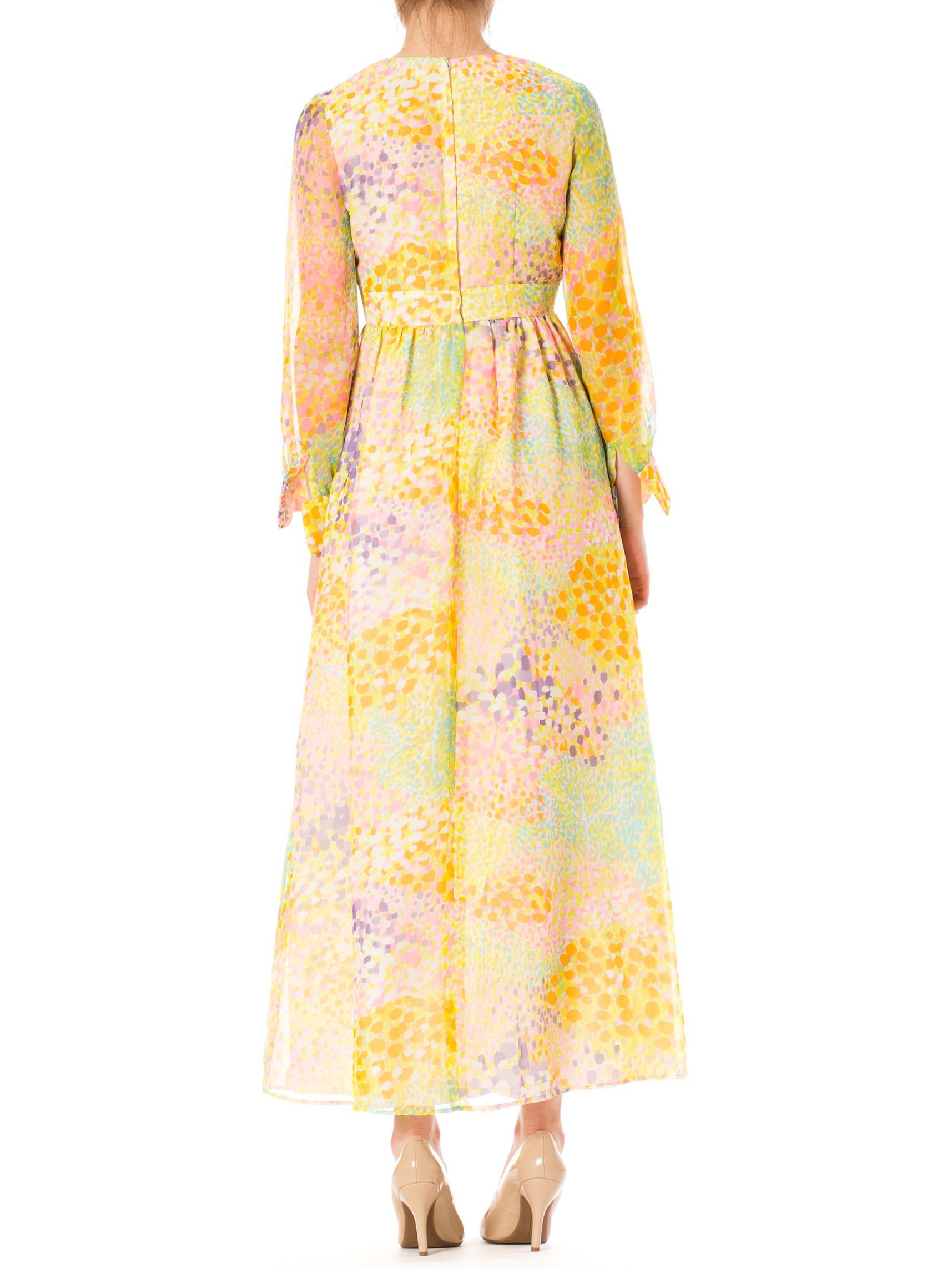1970S Multicolor Psychedelic Polyester Chiffon Maxi Dress For Sale 1
