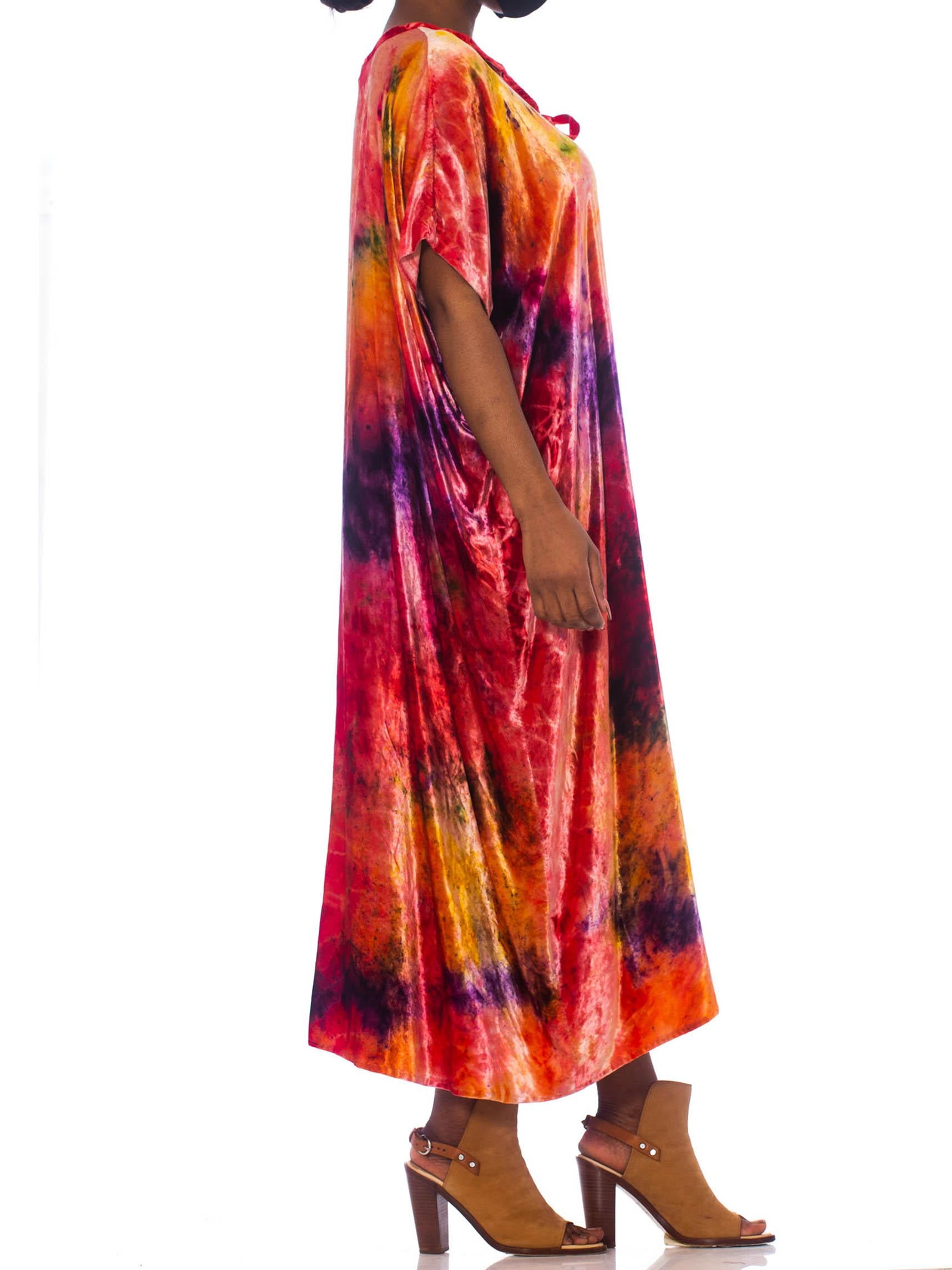1970S Multicolor Velvet Tye Dye  Kaftan For Sale 1