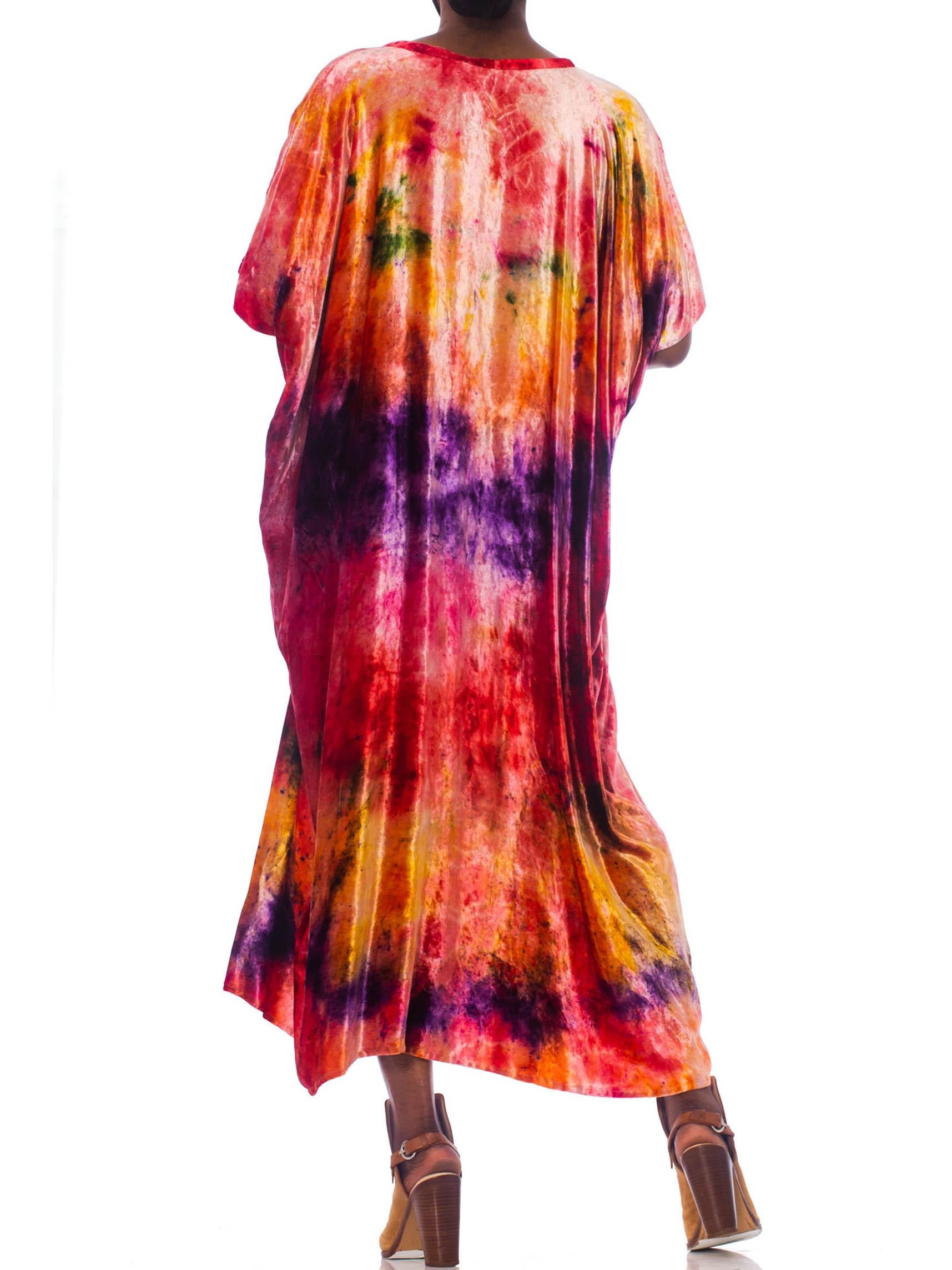 1970S Multicolor Velvet Tye Dye  Kaftan For Sale 3