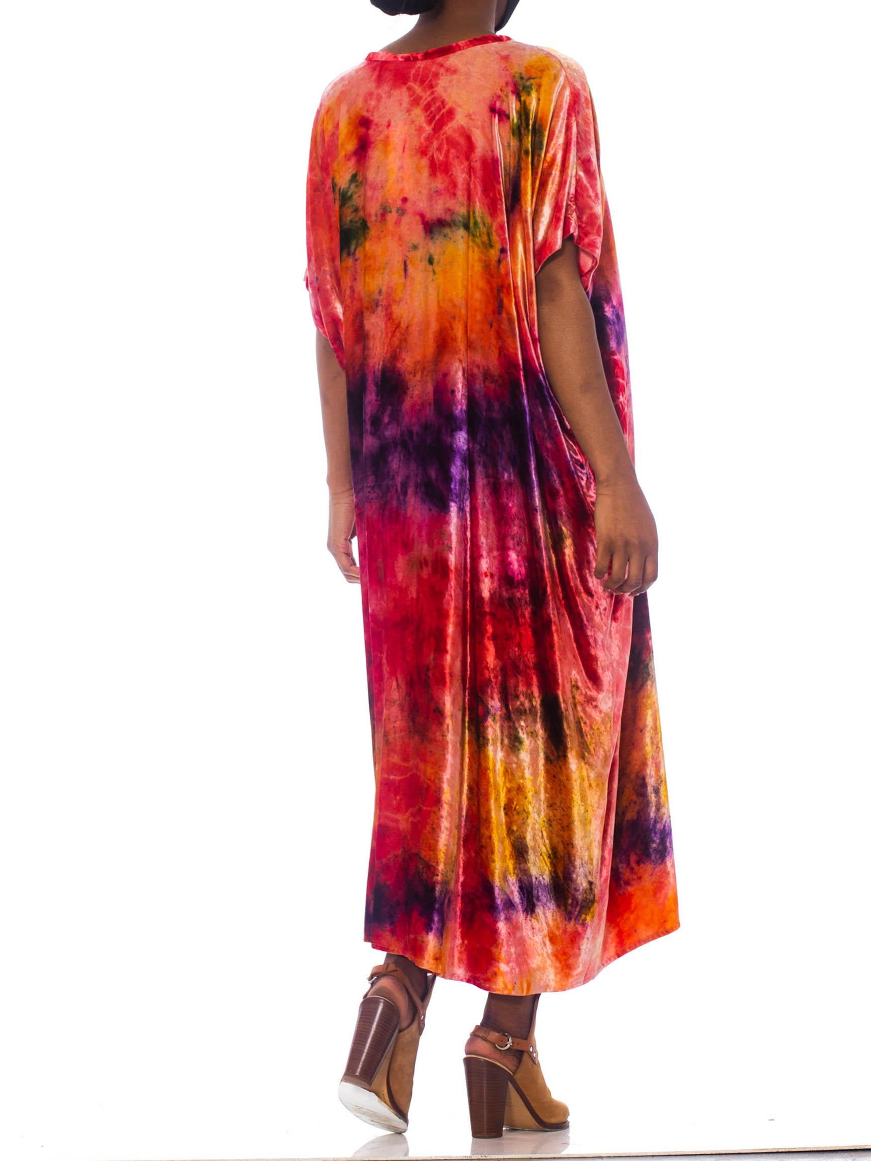 1970S Multicolor Velvet Tye Dye  Kaftan For Sale 4