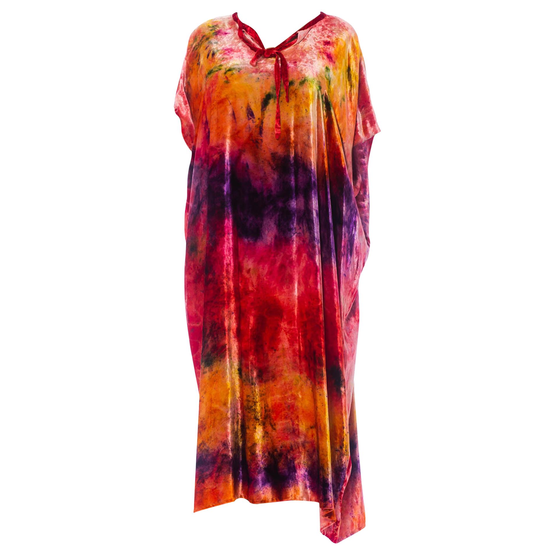 1970S Multicolor Velvet Tye Dye  Kaftan