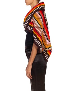 1970S Multicolor Wool Blend Crochet Shawl