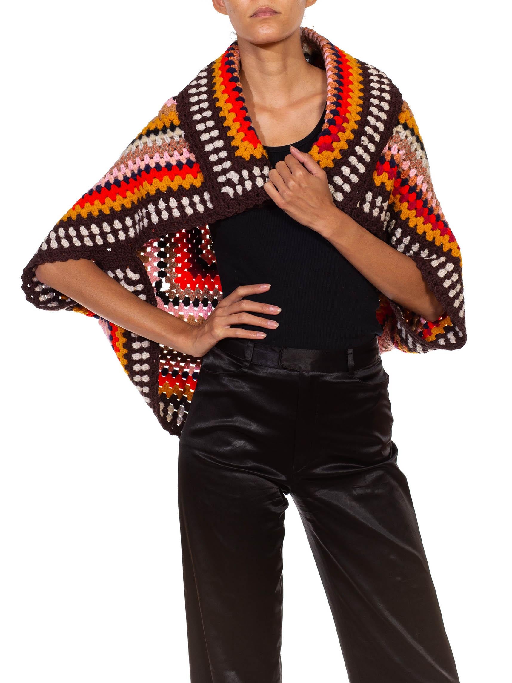 1970S Multicolor Wool Blend Crochet Shawl 1