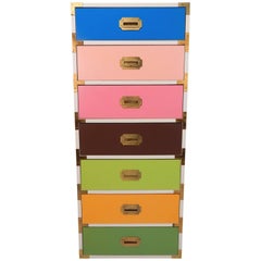 1970s Multicolored Tall Lingerie Campaign Chest