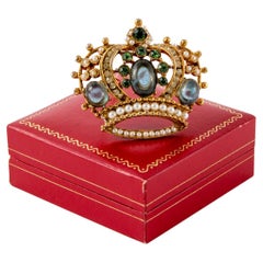 Vintage 1970s Multicolour Crown Brooch 