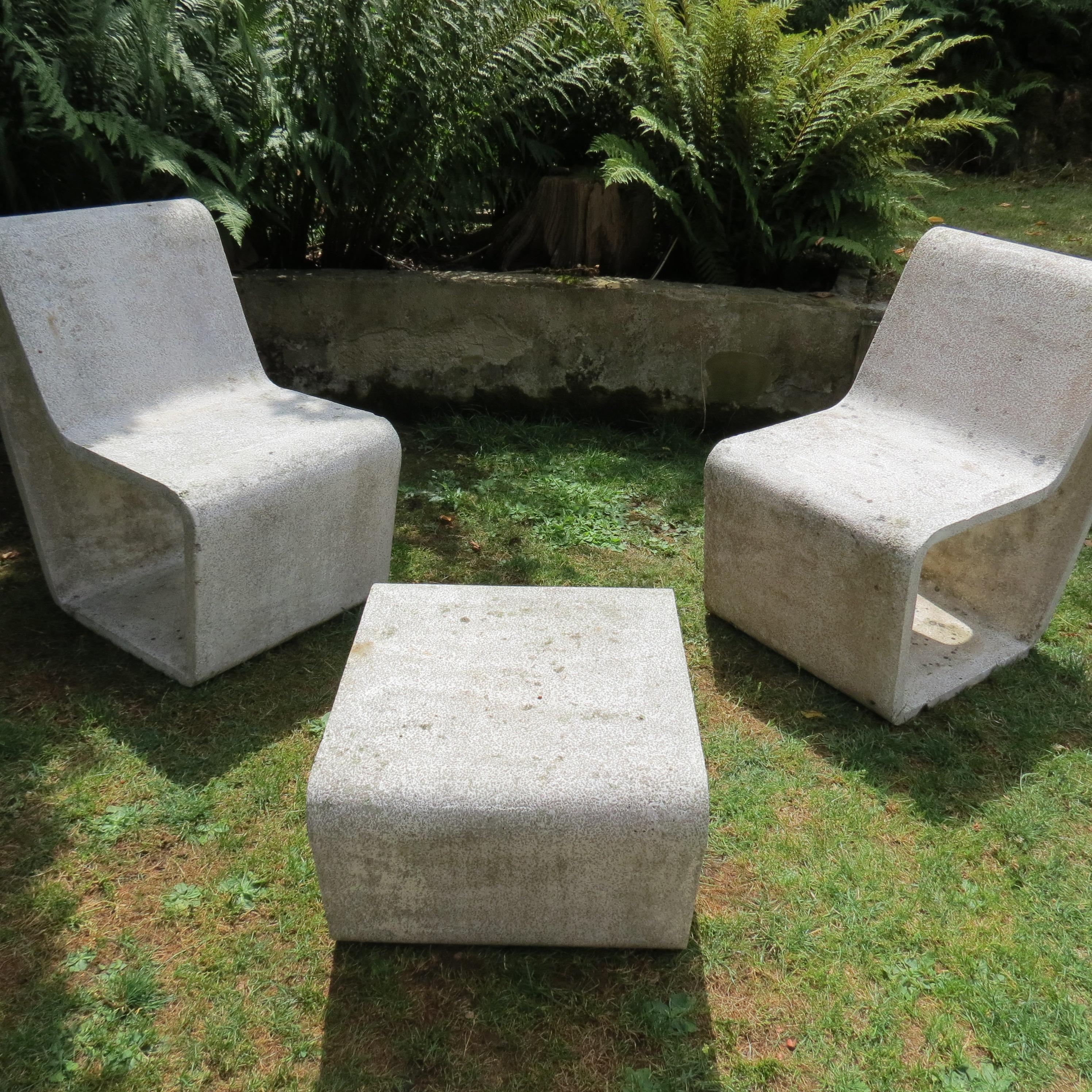 1970s Municipal Brutalist Concrete Garden Loop Chairs and Table Willy Guhl Style For Sale 7