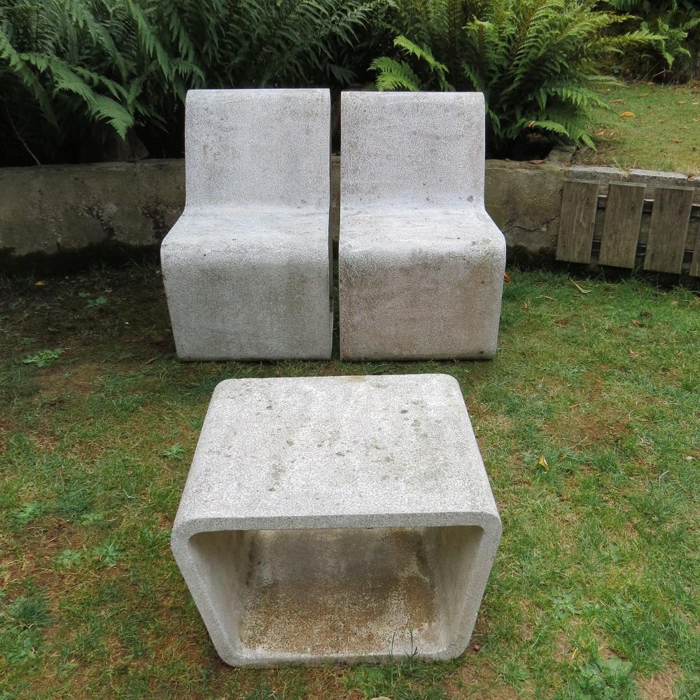 1970s Municipal Brutalist Concrete Garden Loop Chairs and Table Willy Guhl Style For Sale 9