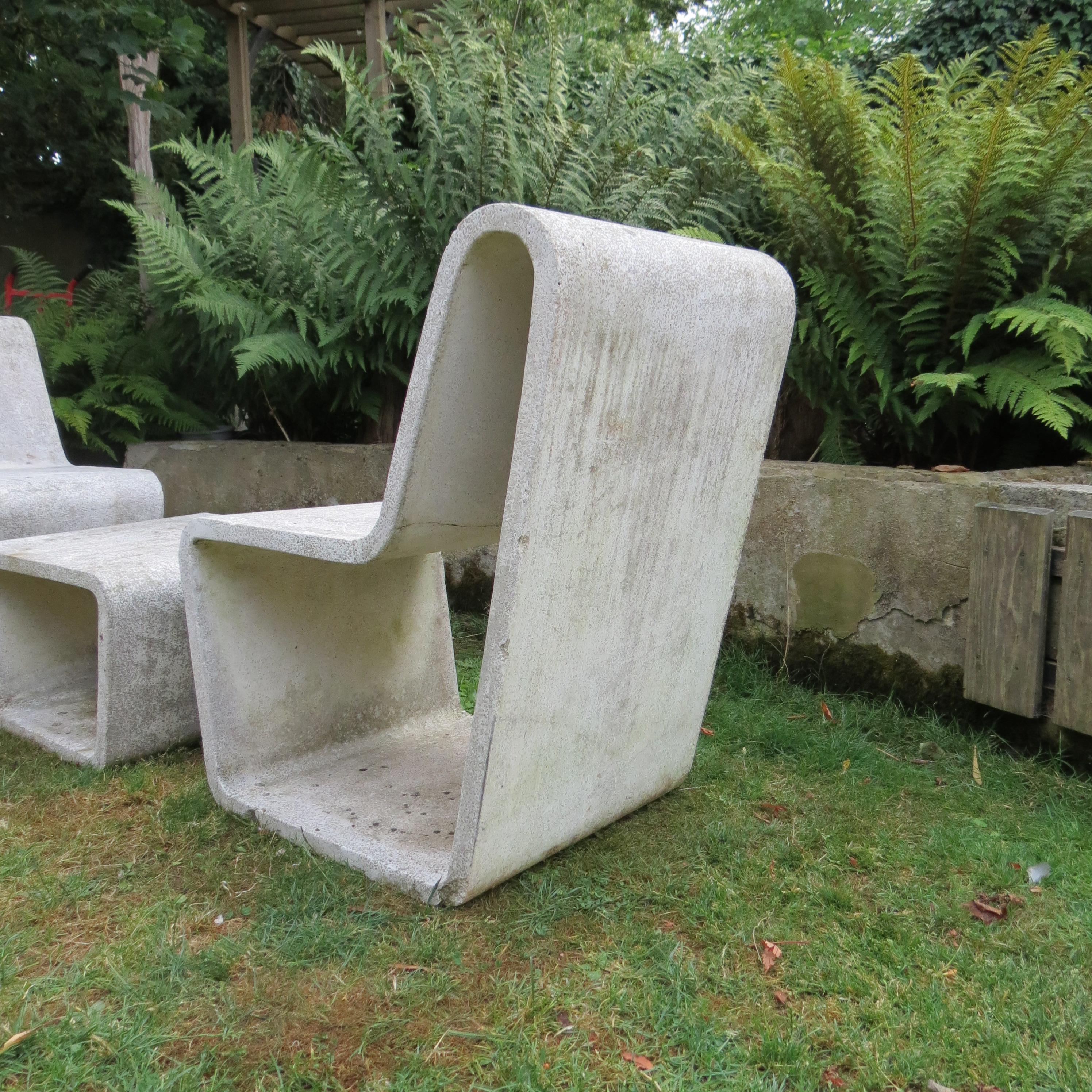 1970s Municipal Brutalist Concrete Garden Loop Chairs and Table Willy Guhl Style For Sale 13