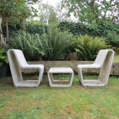 1970s Municipal Brutalist Concrete Garden Loop Chairs and Table Willy Guhl Style