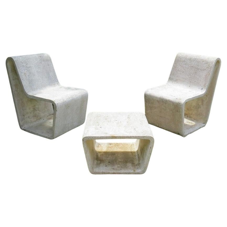 1970s Municipal Brutalist Concrete Garden Loop Chairs and Table Willy Guhl Style For Sale