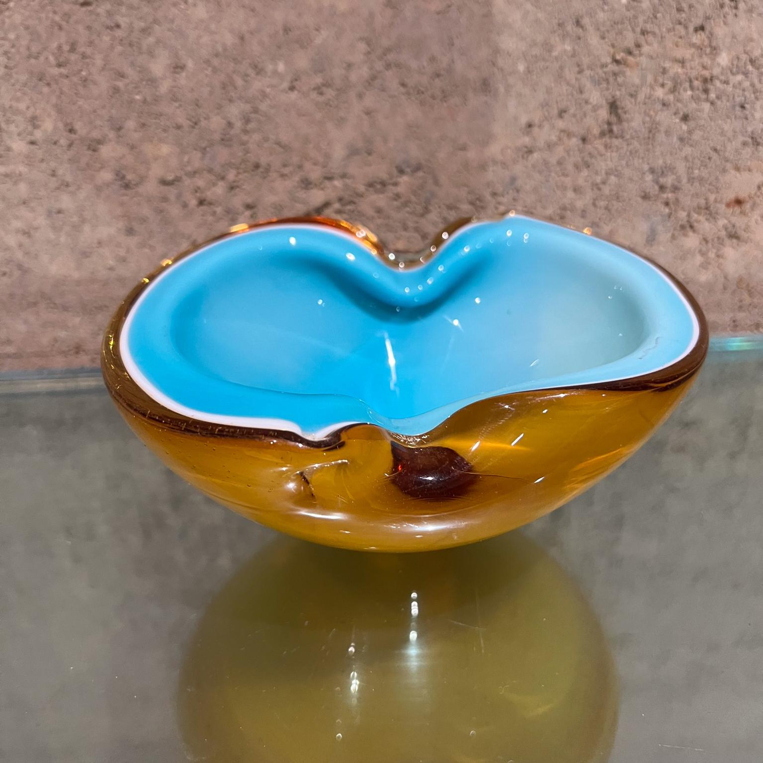 Mid-Century Modern 1970s Murano Art Glass Sensual Bowl Turquoise and Amber  For Sale