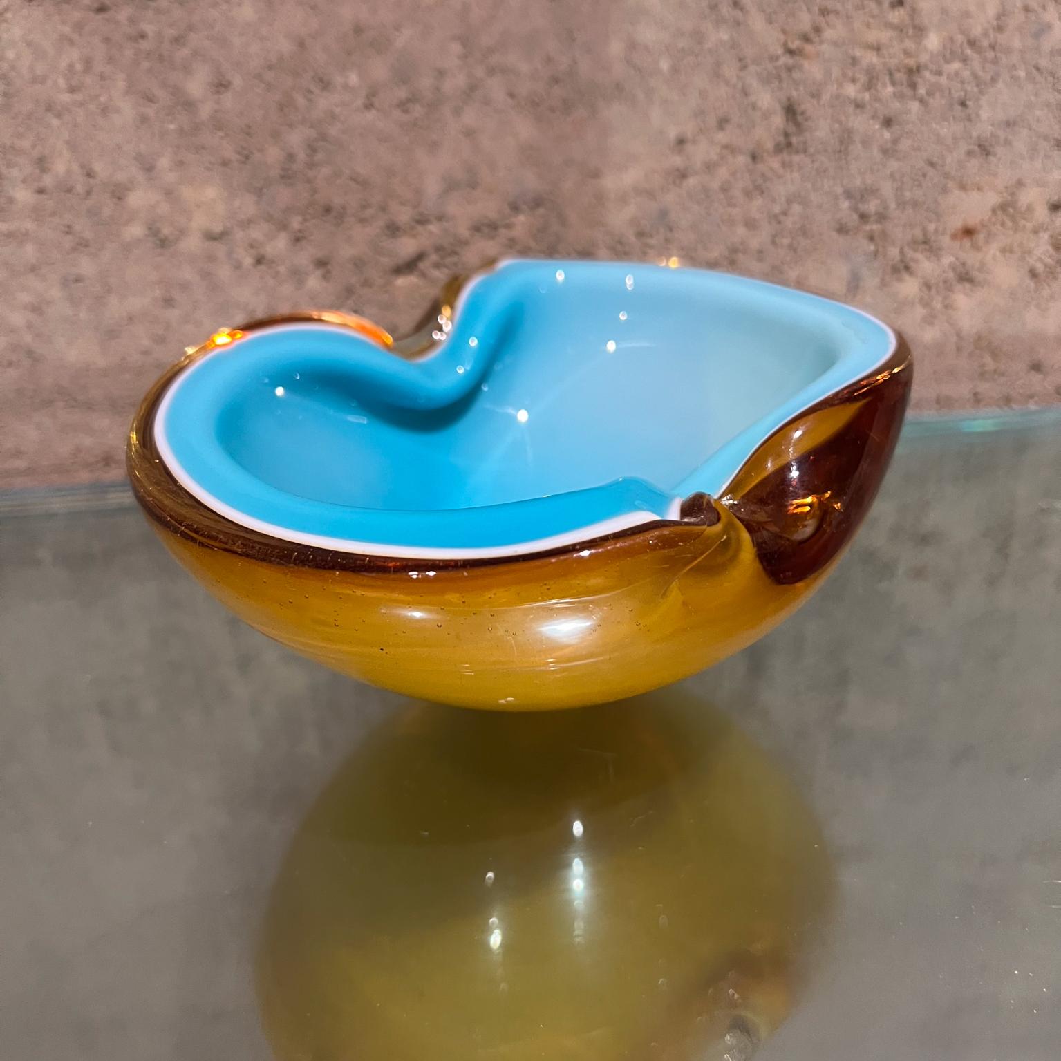 Italian 1970s Murano Art Glass Sensual Bowl Turquoise and Amber  For Sale