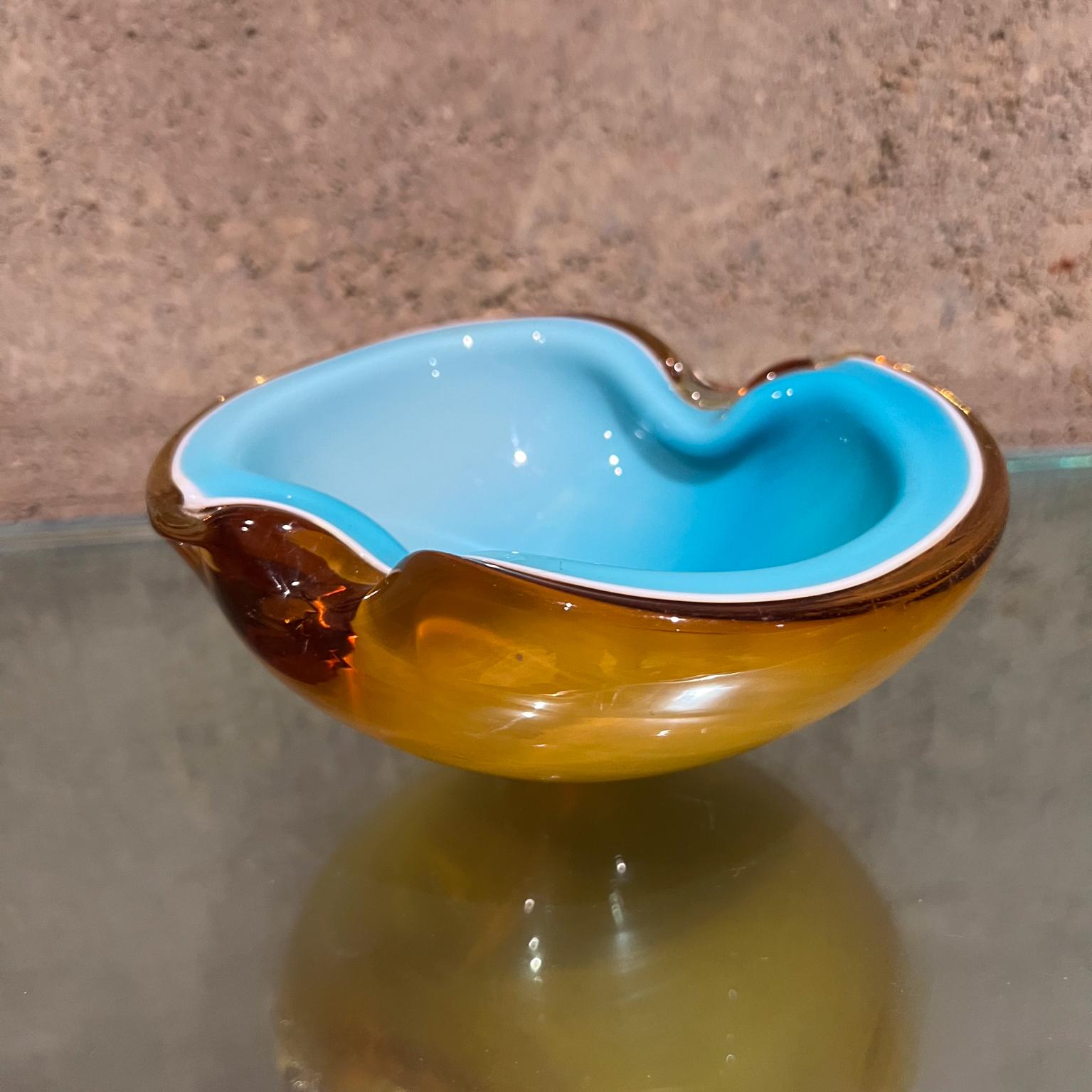20th Century 1970s Murano Art Glass Sensual Bowl Turquoise and Amber  For Sale