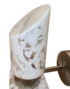 1970's Murano Art Glass Single Wall Sconce in White Mottled Glass