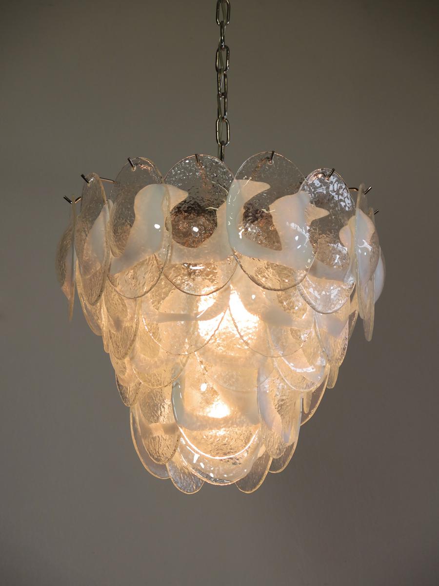 Late 20th Century 1970's Murano Chandelier by Mazzega - 41 Lattimo Glasses For Sale