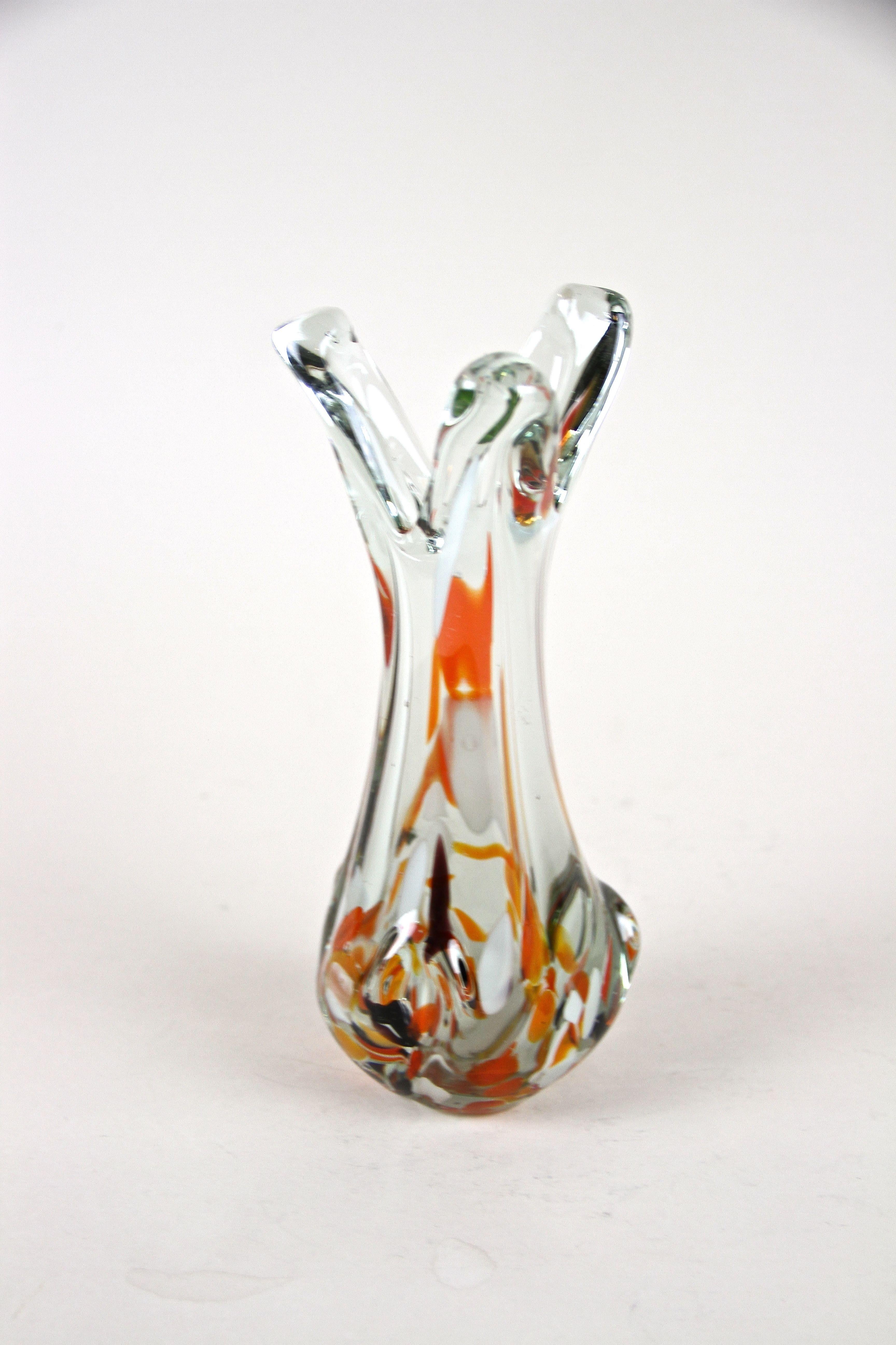 Italian 1970s Murano Clear Glass Vase with Color Spots, Italy, circa 1970 For Sale
