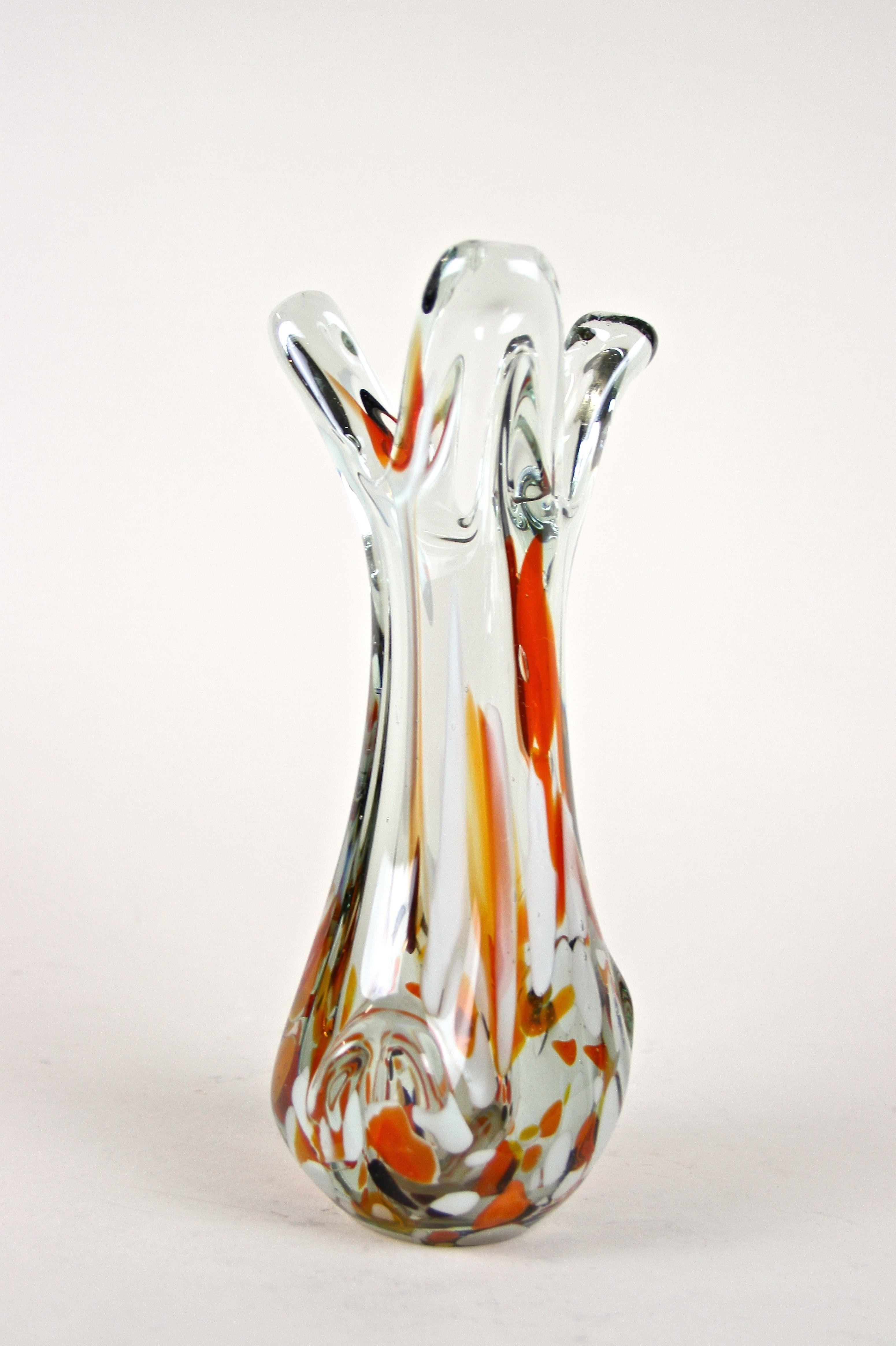 Murano Glass 1970s Murano Clear Glass Vase with Color Spots, Italy, circa 1970 For Sale