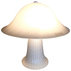 1970s Murano Effetre White Silver Table Lamp All Glass Also the Base Lights