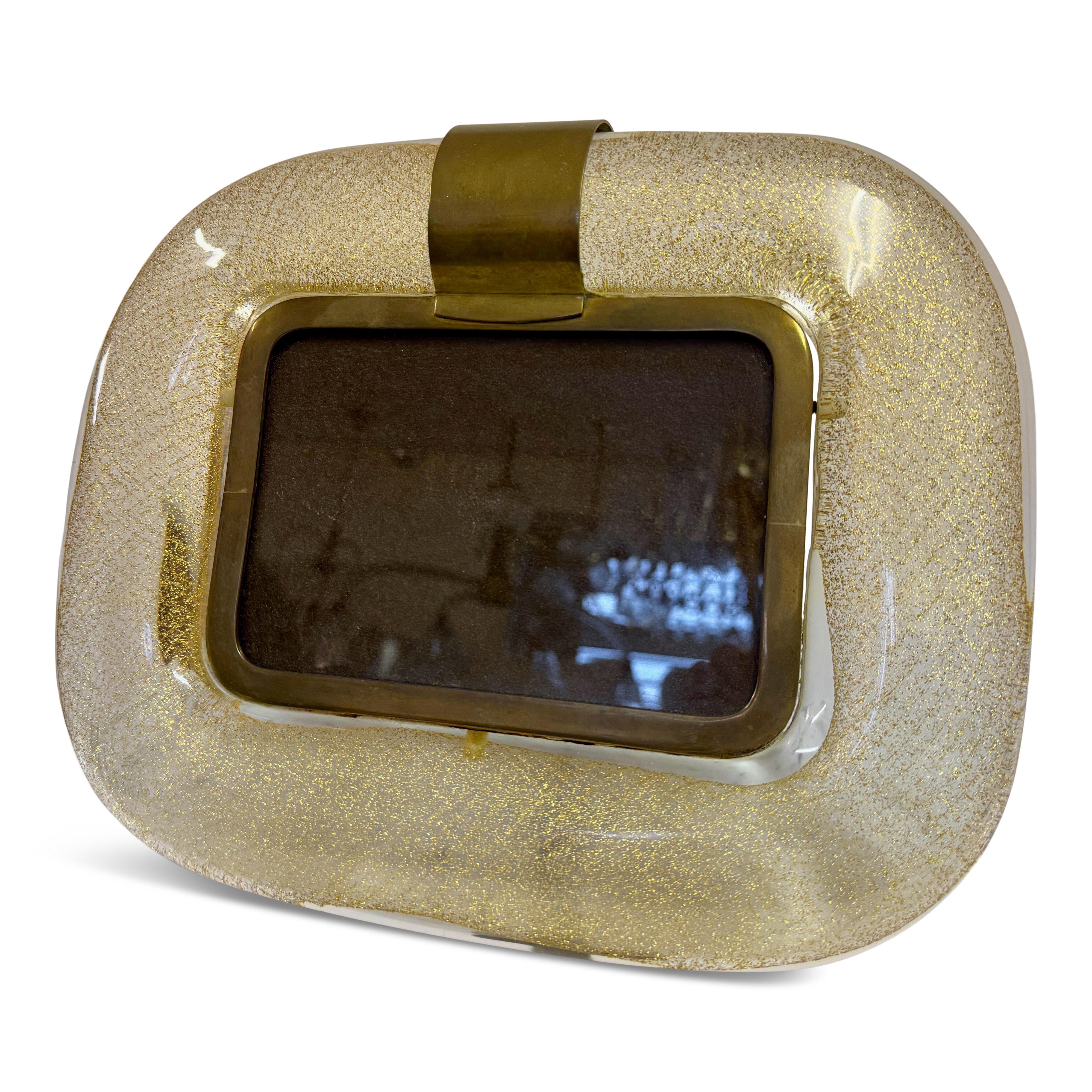1970s Murano Glass and Brass Photo Frame by Tommaso Barbi For Sale 7
