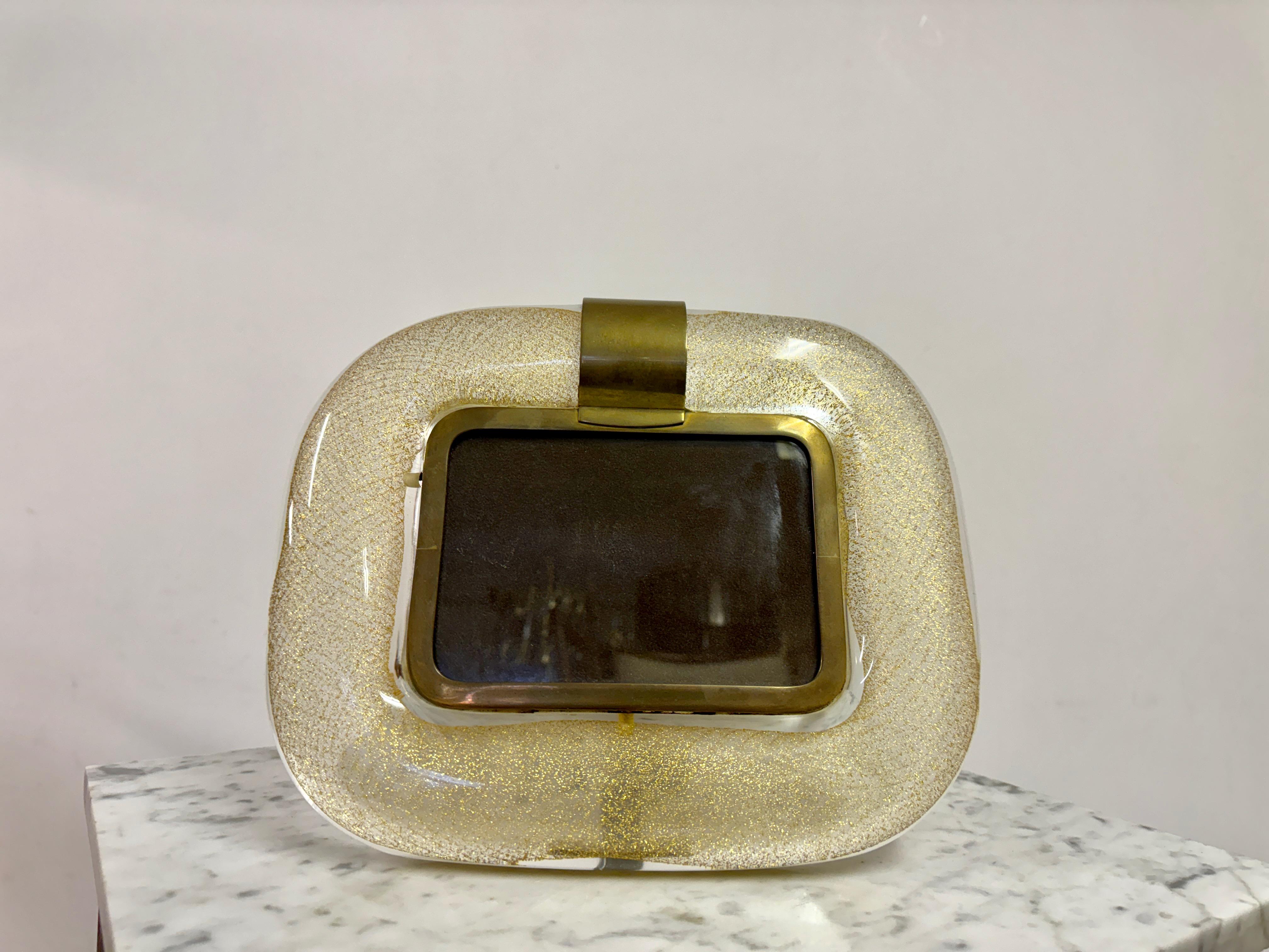 1970s Murano Glass and Brass Photo Frame by Tommaso Barbi In Good Condition For Sale In London, London