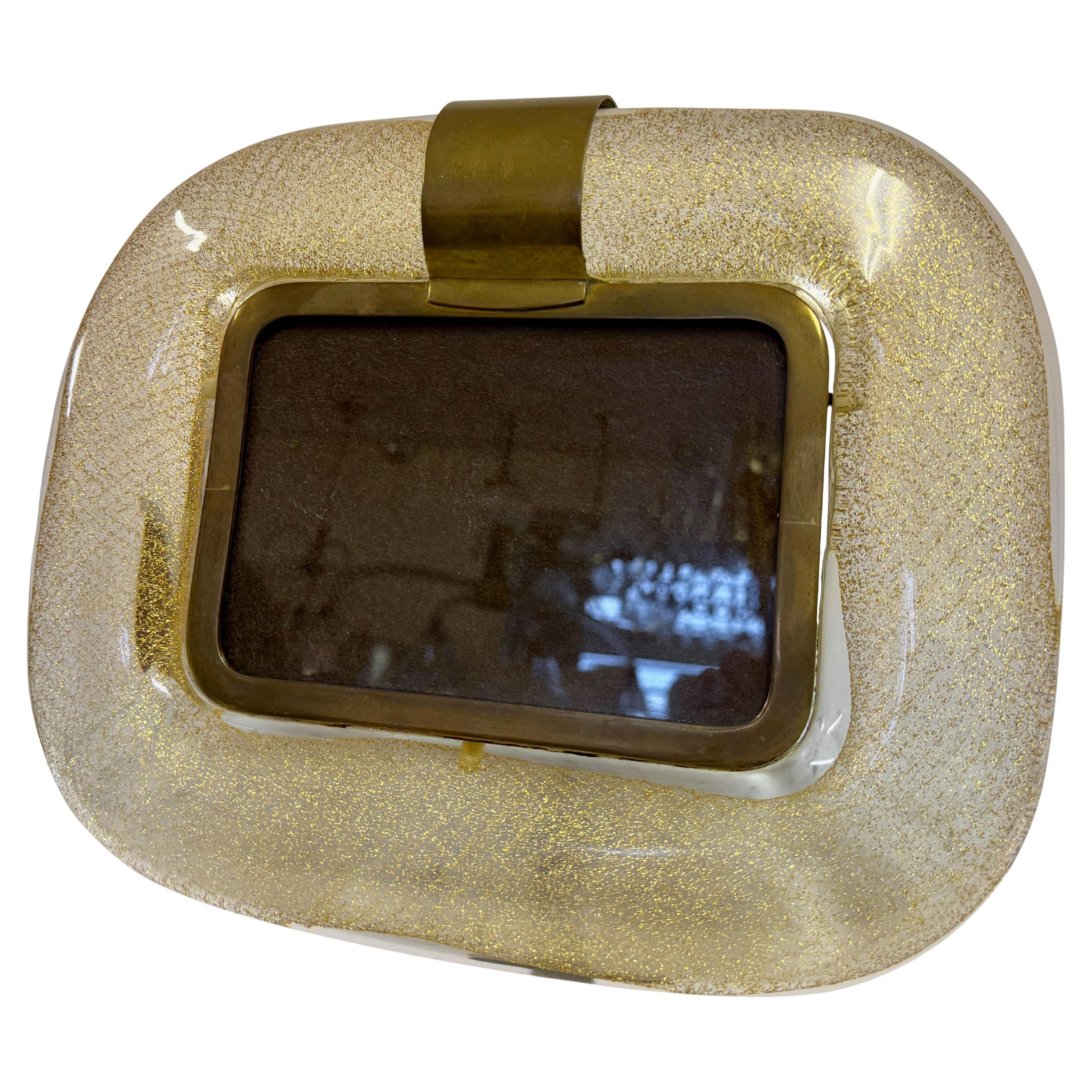 1970s Murano Glass and Brass Photo Frame by Tommaso Barbi For Sale