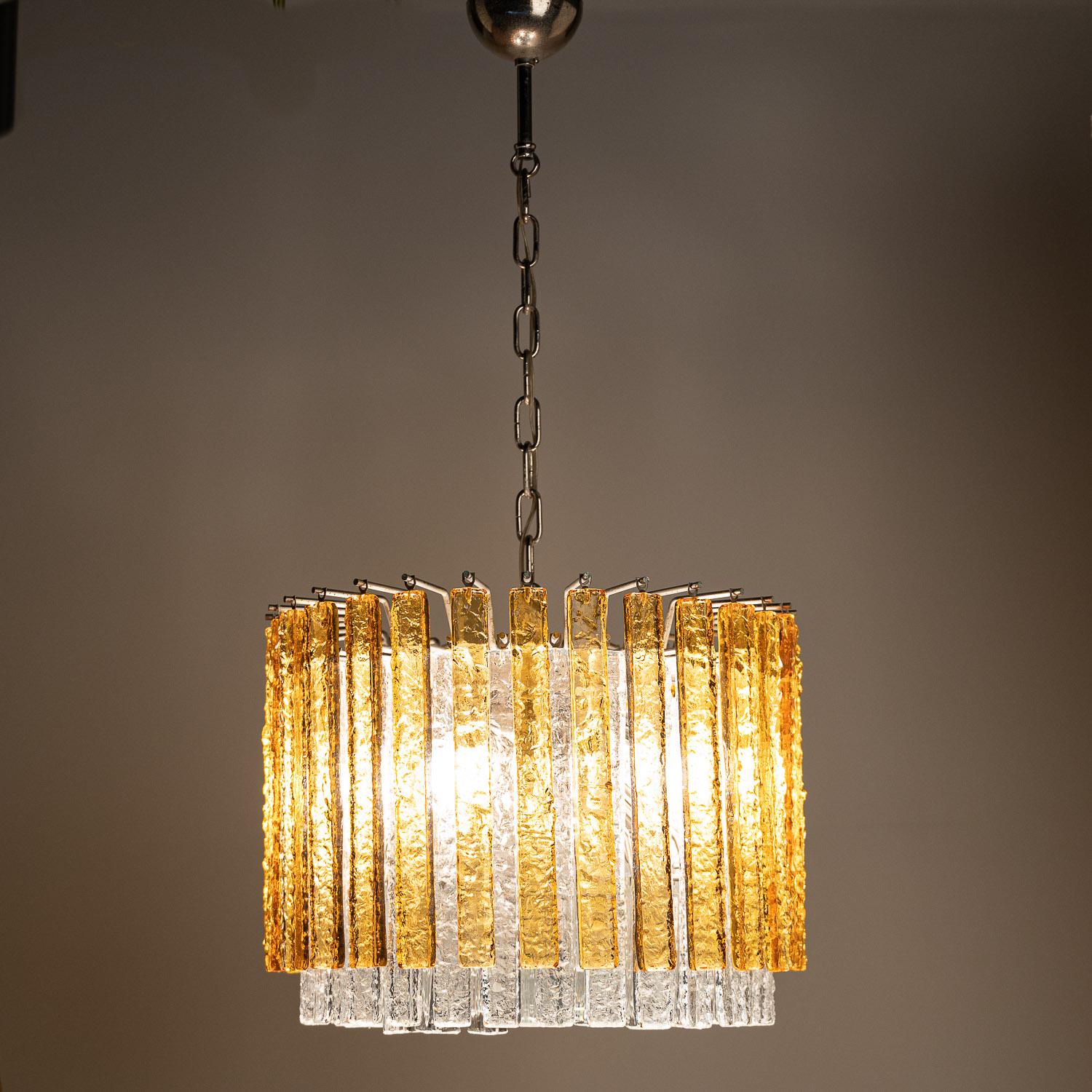 1970's Murano Glass and Chrome Chandelier by Venini For Sale 5