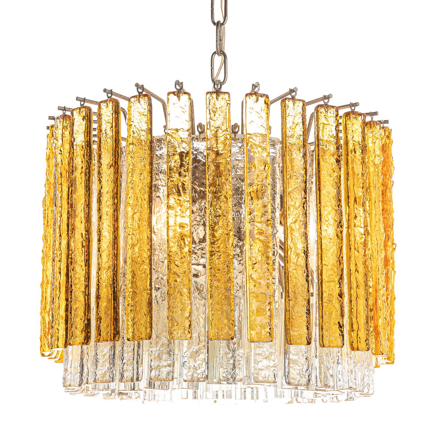 1970's Murano Glass and Chrome Chandelier by Venini For Sale 4