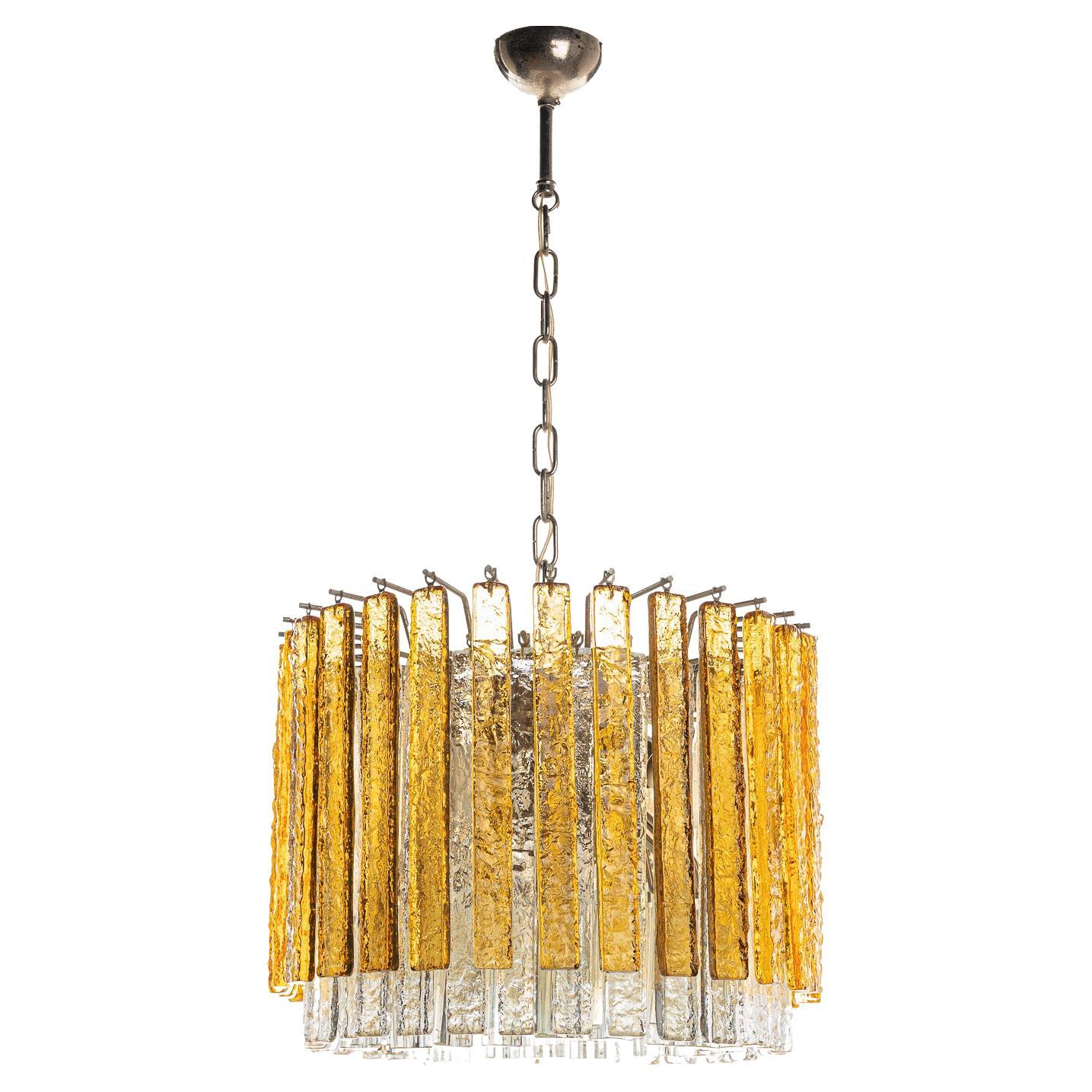 1970's Murano Glass and Chrome Chandelier by Venini For Sale