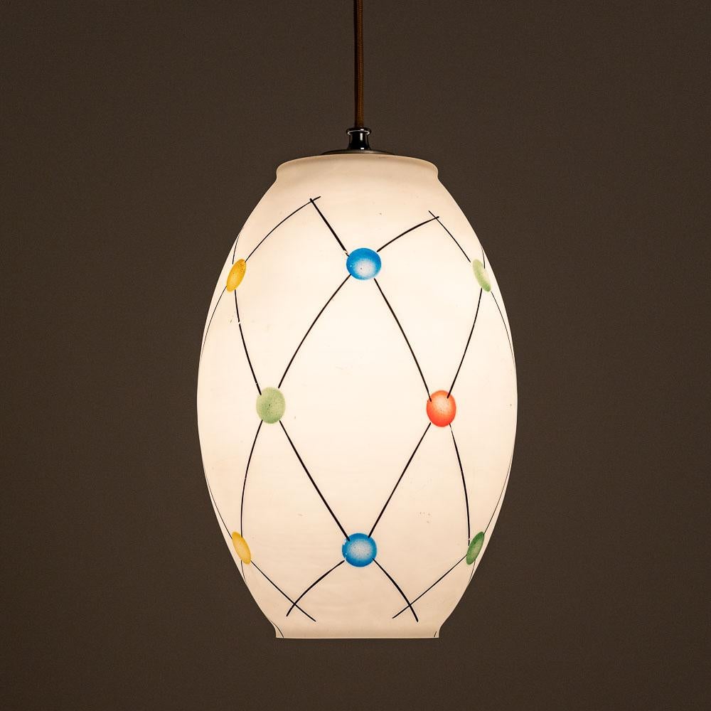 Playful pendant with stunning white Incamiciato glass shade. Lovely diffusion of the light. We have three in different shapes in our collection. Please notice you can easily adjust the lamp's height according to your personal needs. This light has