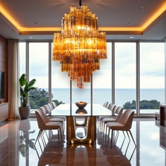 1970s Murano Glass Chandelier with Polylobed Orange Shades tubes, Italy